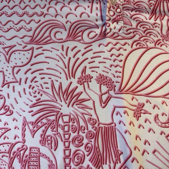 Yatta Golf Mens XXL Pink White Short Sleeve Golf Polo Shirt Hawaiian Theme Shaka - Picture 3 of 11